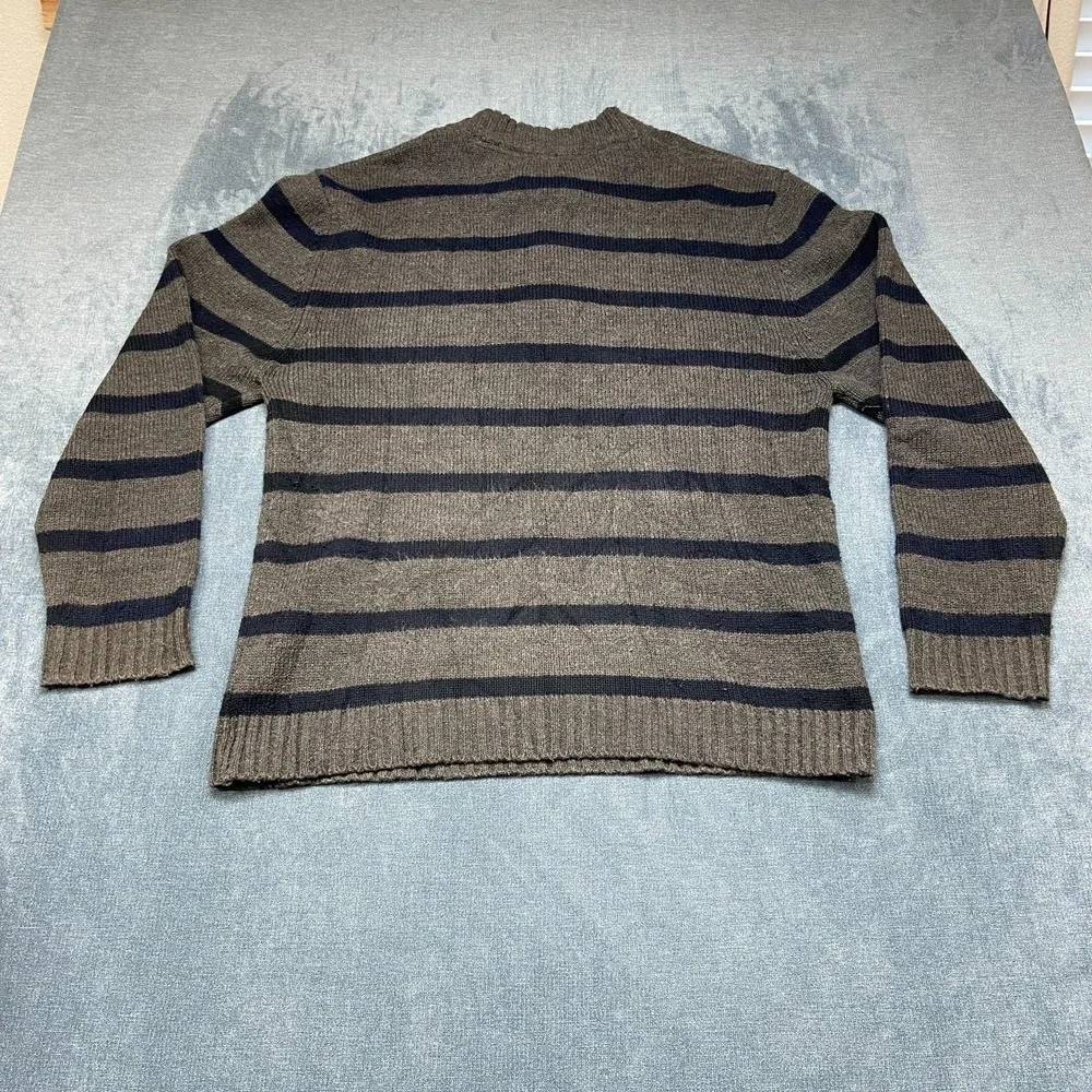 Pierre Cardin Sweater Mens XL Blue Gray Striped Acrylic Quarter Zip Tight Knit